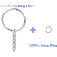 150 pièces NANSSY 1 pouce/25 mm porte-clés fendus avec chaîne en argent, porte-clés, pièces d'anneaux avec anneau de saut ouvert et connecteur.