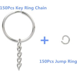 150 pièces NANSSY 1 pouce/25 mm porte-clés fendus avec chaîne en argent, porte-clés, pièces d'anneaux avec anneau de saut ouvert et connecteur.