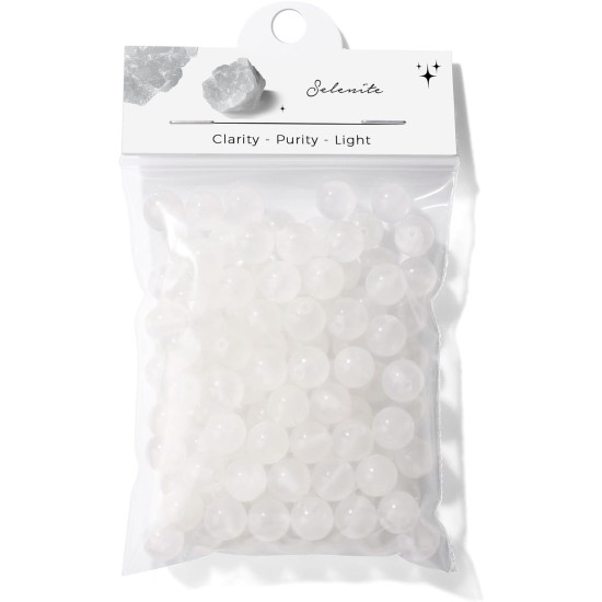 Raicegs 100 pièces 8mm perles de sélénite perles de pierres précieuses naturelles perles rondes en vrac pour la fabrication de bijoux bracelets à faire soi-même collier