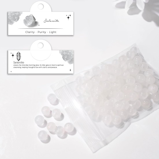 Raicegs 100 pièces 8mm perles de sélénite perles de pierres précieuses naturelles perles rondes en vrac pour la fabrication de bijoux bracelets à faire soi-même collier