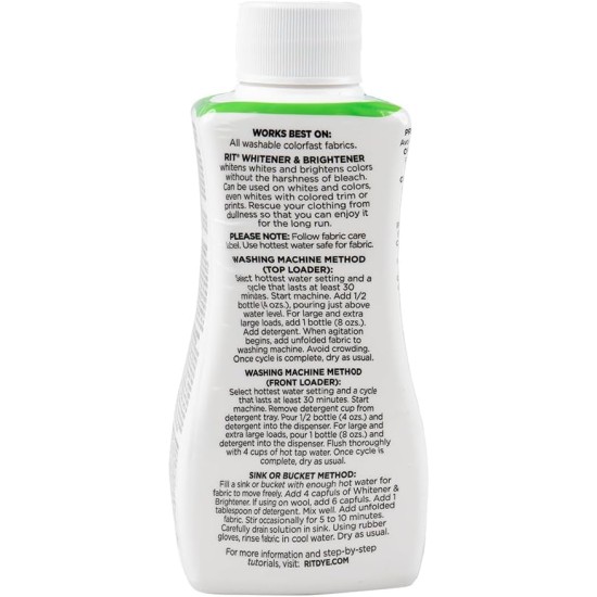 Teinture synthétique Rit Dye plus liquide pour tissu – Large sélection de couleurs – 226,8 g – Blanchisseur et éclaircissant