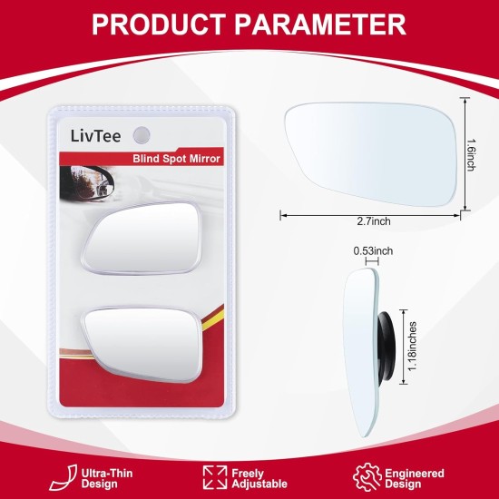 LivTee Rétroviseur de voiture pour angle mort, rétroviseur latéral convexe sans cadre en verre HD, rétroviseurs grand angle pour SUV, camions et camping-cars – Accessoires de voiture