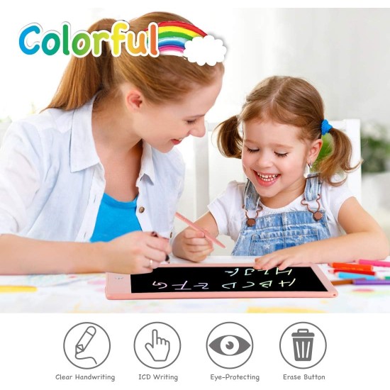 ORSEN Tablette d'écriture LCD 10 pouces, planche à dessin colorée pour enfants, jouets pour tout-petits pour 3 4 5 6 7 8 ans, cadeaux pour filles et garçons (rose)