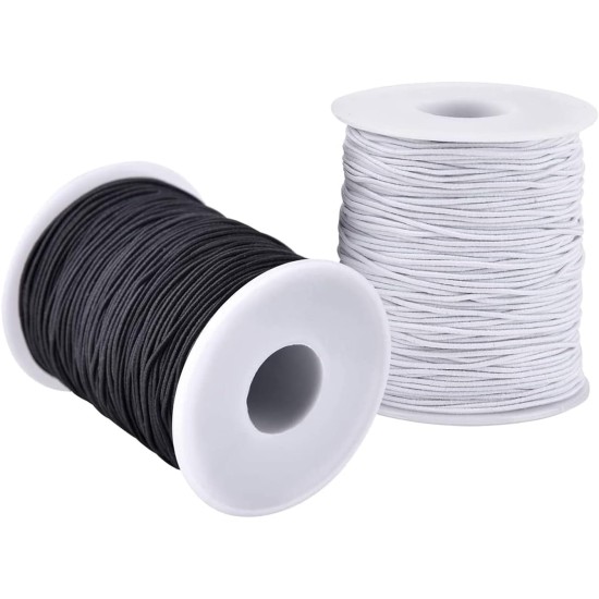 Fil Élastique pour Bracelets, 2 Rouleaux de 1 mm Cordon Élastique Extensible Robuste pour la Fabrication de Bijoux, Colliers, Perles Noir et Blanc