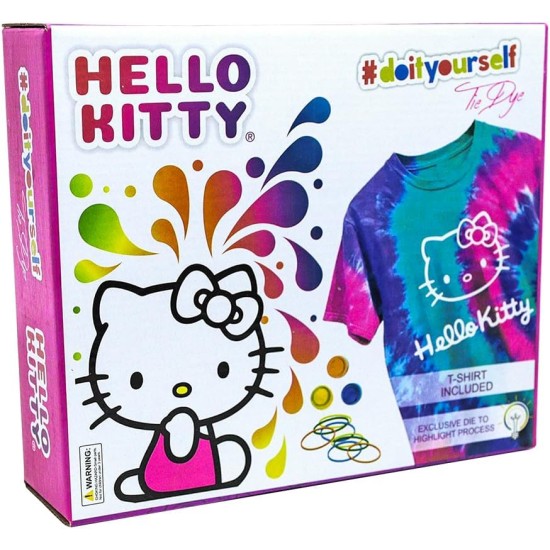 – Hello Kitty – Ensemble Tie Dye – L'ensemble comprend un T-shirt, 3 peintures colorées, une doublure, des gants et des bandes élastiques, lot de 1 (M)