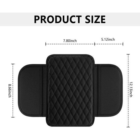 Housse de console centrale de voiture améliorée, housse d'accoudoir de voiture en cuir microfibre avec 2 sacs de rangement, boîte de rangement pour accoudoir de voiture, accessoires intérieurs pour la plupart des véhicules (noir)