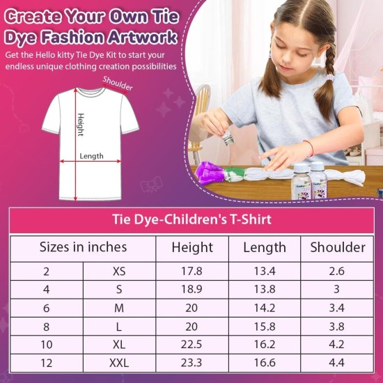 – Hello Kitty – Ensemble Tie Dye – L'ensemble comprend un T-shirt, 3 peintures colorées, une doublure, des gants et des bandes élastiques, lot de 1 (M)