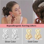 3 paires de rehausseurs de boucles d'oreilles, fermoirs de boucles d'oreilles hypoallergéniques de 8 mm pour oreilles tombantes, fermoirs de boucles d'oreilles couronne réglables pour boucles d'oreilles lourdes (8 mm 2 argent + 1 or)