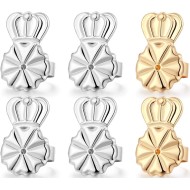 3 paires de rehausseurs de boucles d'oreilles, fermoirs de boucles d'oreilles hypoallergéniques de 8 mm pour oreilles tombantes, fermoirs de boucles d'oreilles couronne réglables pour boucles d'oreilles lourdes (8 mm 2 argent + 1 or)