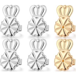 3 paires de rehausseurs de boucles d'oreilles, fermoirs de boucles d'oreilles hypoallergéniques de 8 mm pour oreilles tombantes, fermoirs de boucles d'oreilles couronne réglables pour boucles d'oreilles lourdes (8 mm 2 argent + 1 or)