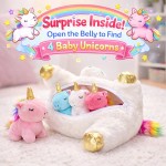 KMUYSL Jouets pour filles âgées de 0 1 2 3 4 5 6 7 8 ans et plus – Animal en peluche licorne maman avec 4 bébés licornes dans son ventre, ensemble de jouets en peluche licorne douce, cadeaux d'anniversaire de Noël pour bébé, tout-petit, enfants