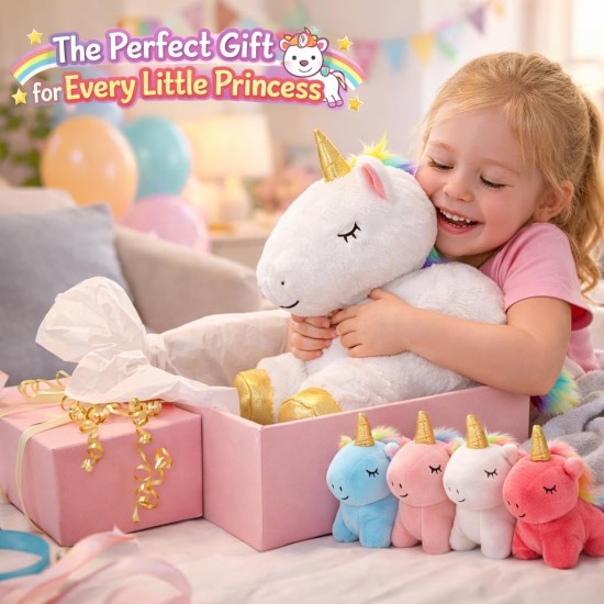 KMUYSL Jouets pour filles âgées de 0 1 2 3 4 5 6 7 8 ans et plus – Animal en peluche licorne maman avec 4 bébés licornes dans son ventre, ensemble de jouets en peluche licorne douce, cadeaux d'anniversaire de Noël pour bébé, tout-petit, enfants