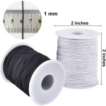 Fil Élastique pour Bracelets, 2 Rouleaux de 1 mm Cordon Élastique Extensible Robuste pour la Fabrication de Bijoux, Colliers, Perles Noir et Blanc