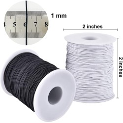 Fil extensible pour bracelets, 4 rouleaux de 1 mm, cordon élastique robuste pour la fabrication de bijoux, colliers, perles (2 noirs + 2 blancs)