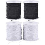 Fil extensible pour bracelets, 4 rouleaux de 1 mm, cordon élastique robuste pour la fabrication de bijoux, colliers, perles (2 noirs + 2 blancs)