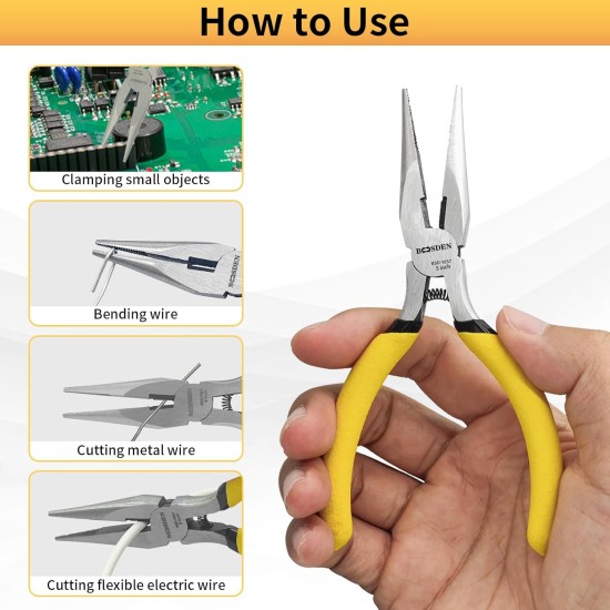 BOOSDEN Lot de 5 petites pinces à bec effilé de 12,7 cm, pinces à bec long de précision avec coupe latérale et ressort, mini pinces à pointe fine pour la fabrication de bijoux pour l'électronique, l'artisanat, le bricolage, les perles, le modélisme