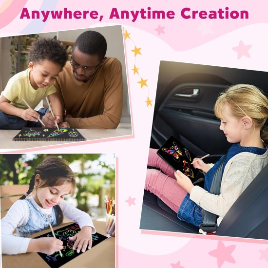 ZMLM Papier à gratter Cadeau d'artisanat : lot de 2 fournitures de cahiers arc-en-ciel, jouets, paniers de Pâques pour 3, 4, 5, 6, 7, 8, 9, 10 ans, filles et garçons, enfants, Saint-Valentin, fête d'anniversaire, jeux de voyage (rose)