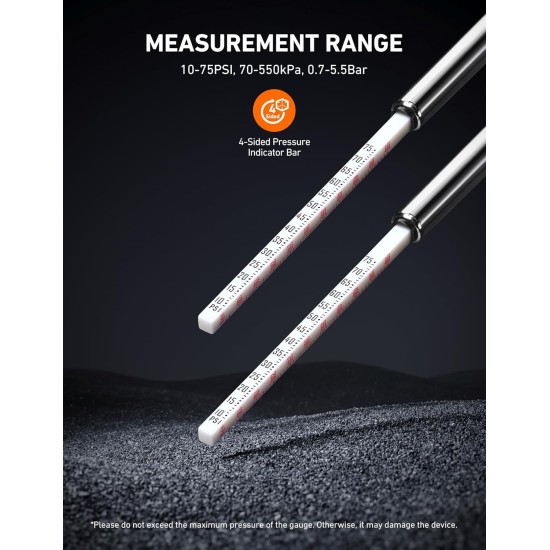 AstroAI Lot de 2 manomètres pour pneus 10-75 PSI, calibrés selon ANSI B40.1 Grade B (2 %), corps en acier inoxydable, buse en métal 3 mesures pour voitures, vélos, véhicules