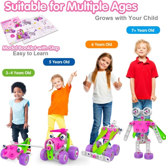 Jouets STEM pour filles de 4, 5, 6, 7, 8 ans et plus, cadeaux d'anniversaire, jouets de construction éducatifs roses pour enfants âgés de 4 à 8, 5 à 7, 8 à 10 ans, activités Stem, jouet de construction pour filles de 4 à 6, 6 à 8 ans, jeux créatifs, idée 