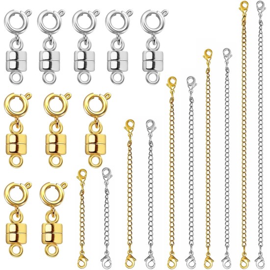 Rallonge de collier et fermoir de collier magnétique, rallonges de chaîne en or et en argent pour colliers, bracelets, bijoux