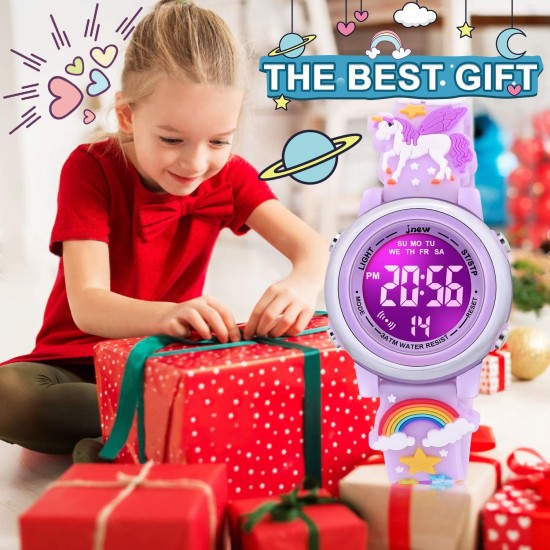 Montres étanches de dessin animé 3D pour filles avec alarme - Meilleurs cadeaux de jouets pour les filles de 3 à 12 ans