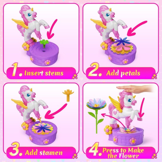 Zmpolir Kits d'artisanat, fabricant de bouquets à pousser, jouets licorne pour filles de 3 à 12 ans, jouets de bouquet en tissu, kit d'art et d'artisanat pour enfants, cadeaux d'anniversaire créatifs pour filles de 3 4 5 6 7 8 9 10 11 12 ans