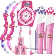 SpringFlower 2 ensembles d'arcs et de flèches avec éclairage LED, 2 pistolets à fléchettes en mousse pour enfants de 5 6 7 8 9 10 ans et plus, ensemble de tir à l'arc avec cible debout pour garçons et filles, cadeau idéal