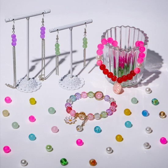 XSEINO Kit de fabrication de bracelets en perles de verre de 6 mm, environ 7 200 pièces, 144 perles de verre de cristal de couleurs assorties pour la fabrication de bracelets, de bijoux et de bricolage, cadeaux d'amitié, à offrir aux amis, à la famille