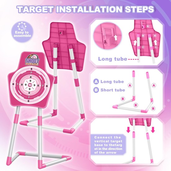 SpringFlower 2 ensembles d'arcs et de flèches avec éclairage LED, 2 pistolets à fléchettes en mousse pour enfants de 5 6 7 8 9 10 ans et plus, ensemble de tir à l'arc avec cible debout pour garçons et filles, cadeau idéal