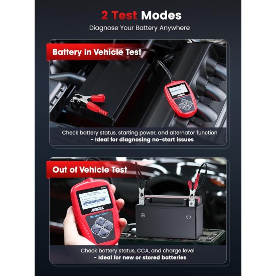 ANCEL BA101 Testeur de batterie de voiture, outil de diagnostic numérique d'alternateur automobile 12 V, capacité de charge de 100 à 2000 CCA, analyseur de charge et de démarrage pour camion, bateau, camping-car, véhicule marin, et plus encore ANCEL BA101 Testeur de batterie de voiture, outil de diagnostic numérique d'alternateur automobile 12 V, capacité de charge de 100 à 2000 CCA, analyseur de charge et de démarrage pour camion, bateau, camping-car, véhicule marin, et plus encore