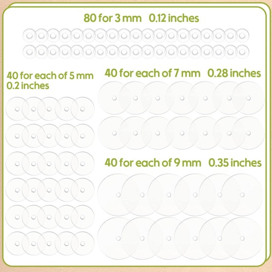 Hicarer 200 pcs Disque de perçage transparent pour piercing Bump 3/5/7/9 mm Dos de boucles d'oreilles en silicone transparent Coussinets de disque en plastique Stabilisateur, Dos de boucle d'oreille Bouchon Patchs de support de lobe d'oreille, 4 tailles