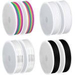 MAXECHO Lot de 8 bobines de fil élastique pour bracelets, fil de perles extensible multicolore de 0,8 mm et 1 mm pour la fabrication de bijoux, de perles, de loisirs créatifs et de colliers – 40 m au total (arc-en-ciel, transparent, blanc, noir)