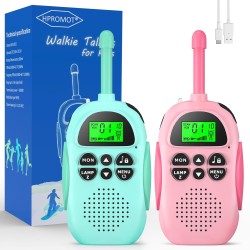 Lot de 2 talkies-walkies rechargeables pour enfants, longue portée, 22 canaux, radio bidirectionnelle, jouet d'anniversaire pour enfants, cadeau pour garçons et filles de 3 à 12 ans, aventures en plein air, camping, randonnée