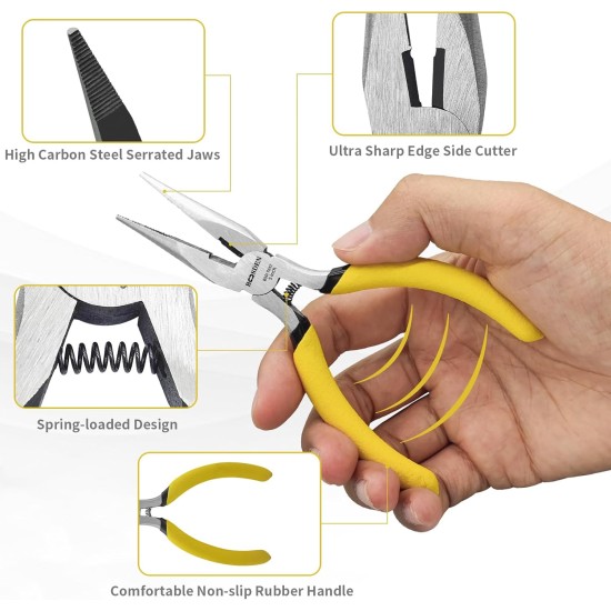 BOOSDEN Lot de 5 petites pinces à bec effilé de 12,7 cm, pinces à bec long de précision avec coupe latérale et ressort, mini pinces à pointe fine pour la fabrication de bijoux pour l'électronique, l'artisanat, le bricolage, les perles, le modélisme