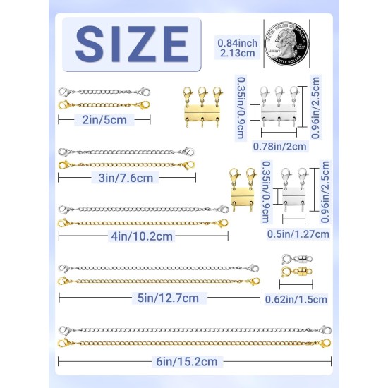 Ensemble de fermoirs multi-colliers et d'extension de chaîne et de fermoirs magnétiques pour bijoux, rallonges de collier de styles multiples en or et en argent pour femmes