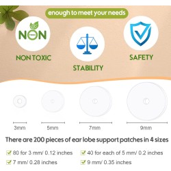 Hicarer 200 pcs Disque de perçage transparent pour piercing Bump 3/5/7/9 mm Dos de boucles d'oreilles en silicone transparent Coussinets de disque en plastique Stabilisateur, Dos de boucle d'oreille Bouchon Patchs de support de lobe d'oreille, 4 tailles