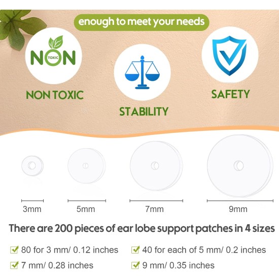 Hicarer 200 pcs Disque de perçage transparent pour piercing Bump 3/5/7/9 mm Dos de boucles d'oreilles en silicone transparent Coussinets de disque en plastique Stabilisateur, Dos de boucle d'oreille Bouchon Patchs de support de lobe d'oreille, 4 tailles