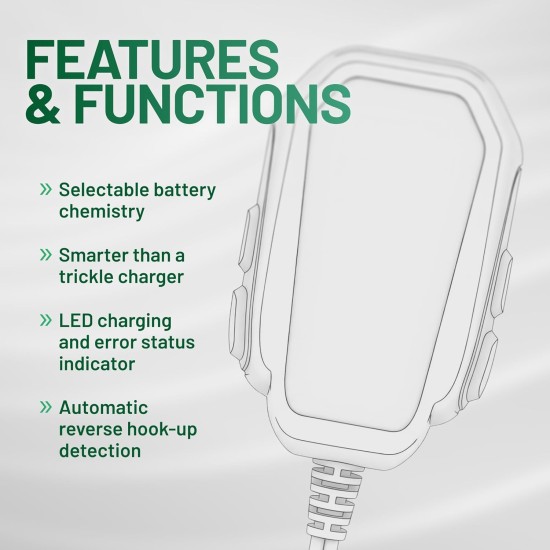 Battery Tender Junior 12 V, 800 mA Chargeur et mainteneur de batterie pour batteries au plomb et au lithium – Chargeur de batterie commutable pour sports motorisés – 022-0199-DL-WH