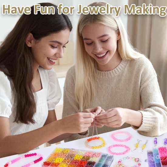 XSEINO Kit de fabrication de bracelets en perles de verre de 6 mm, environ 7 200 pièces, 144 perles de verre de cristal de couleurs assorties pour la fabrication de bracelets, de bijoux et de bricolage, cadeaux d'amitié, à offrir aux amis, à la famille