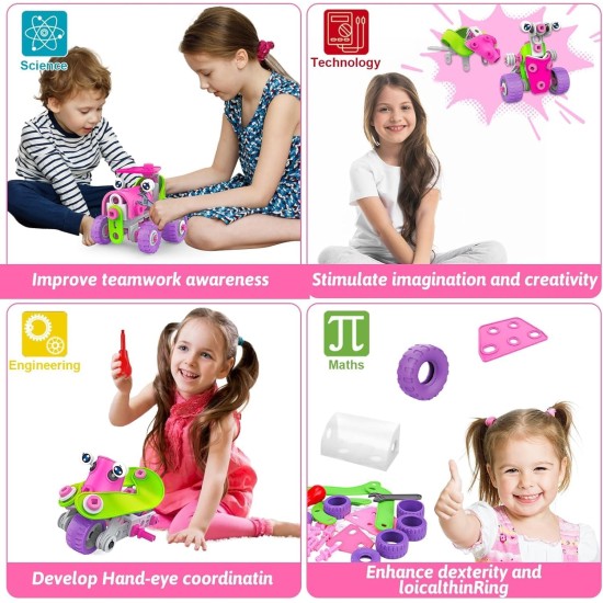 Jouets STEM pour filles de 4, 5, 6, 7, 8 ans et plus, cadeaux d'anniversaire, jouets de construction éducatifs roses pour enfants âgés de 4 à 8, 5 à 7, 8 à 10 ans, activités Stem, jouet de construction pour filles de 4 à 6, 6 à 8 ans, jeux créatifs, idée 