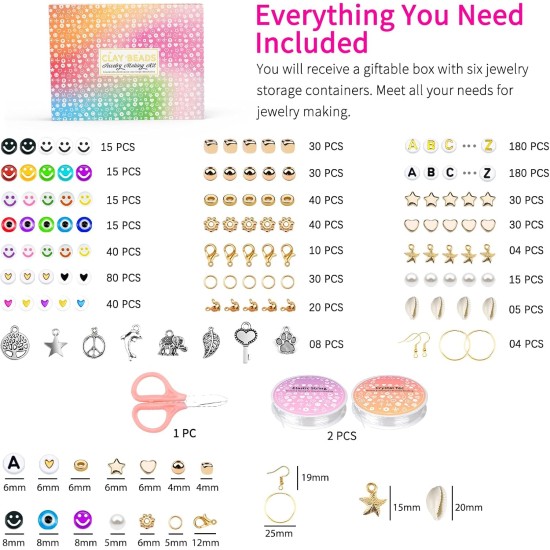 Sistenia Kit de fabrication de bracelets en perles d'argile, 20 000 pièces, 120 couleurs, 6 boîtes de perles en polymère, perles Heishi et kit de bijoux avec pendentifs, breloques, cordes élastiques, cadeau artisanal pour enfants et adultes