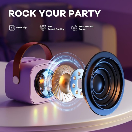 Machine de karaoké pour enfants, mini haut-parleur portable avec 2 microphones sans fil, cadeaux pour enfants pour filles âgées de 3, 4, 5, 6, 7, 8, 9, 10 ans et plus, cadeau de Pâques de 4 à 12 ans (violet)