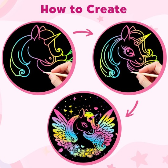 ZMLM Papier à gratter Cadeau d'artisanat : lot de 2 fournitures de cahiers arc-en-ciel, jouets, paniers de Pâques pour 3, 4, 5, 6, 7, 8, 9, 10 ans, filles et garçons, enfants, Saint-Valentin, fête d'anniversaire, jeux de voyage (rose)