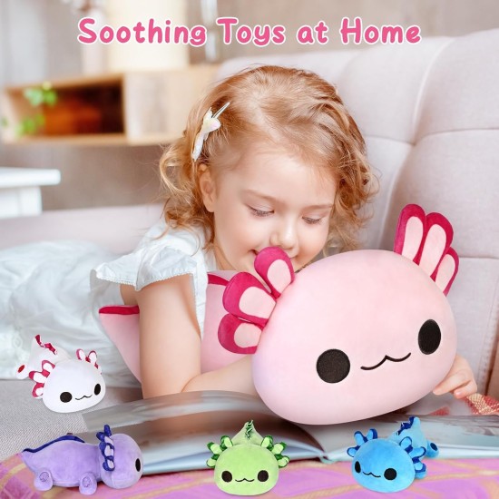 KMUYSL Jouets en peluche Axolotl pour garçons et filles âgés de 0 1 2 3 4 5 6 7 8 ans et plus - Animal en peluche Axolotl maman avec 4 bébés axolotls dans son ventre, cadeaux d'anniversaire de Noël pour bébé, tout-petit, enfants