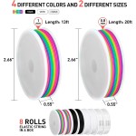 MAXECHO Lot de 8 bobines de fil élastique pour bracelets, fil de perles extensible multicolore de 0,8 mm et 1 mm pour la fabrication de bijoux, de perles, de loisirs créatifs et de colliers – 40 m au total (arc-en-ciel, transparent, blanc, noir)