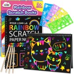 ZMLM Papier à gratter Cadeau d'artisanat : lot de 2 fournitures de cahiers arc-en-ciel, jouets, paniers de Pâques pour 3, 4, 5, 6, 7, 8, 9, 10 ans, filles et garçons, enfants, Saint-Valentin, fête d'anniversaire, jeux de voyage (rose)