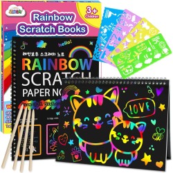 ZMLM Papier à gratter Cadeau d'artisanat : lot de 2 fournitures de cahiers arc-en-ciel, jouets, paniers de Pâques pour 3, 4, 5, 6, 7, 8, 9, 10 ans, filles et garçons, enfants, Saint-Valentin, fête d'anniversaire, jeux de voyage (rose)