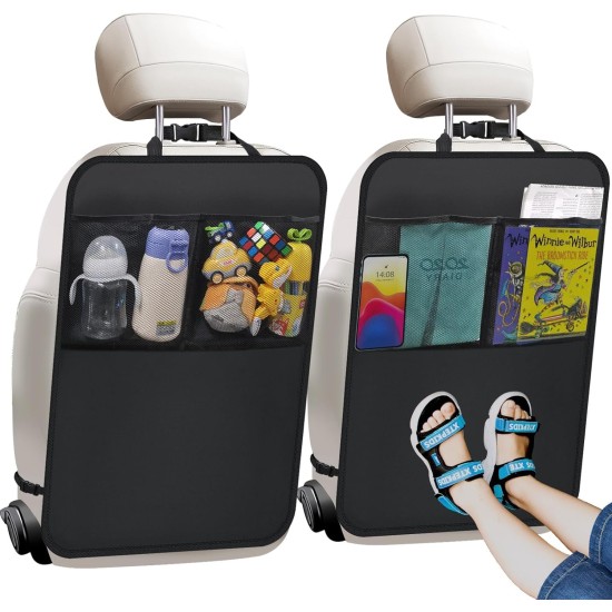 Tapis de protection avec organisateur – Lot de 2 housses de protection de siège arrière pour sièges de voiture, SUV, mini-fourgonnette ou camion – Accessoires de sécurité pour siège arrière de véhicule pour enfants – Protections universelles pour intérieu