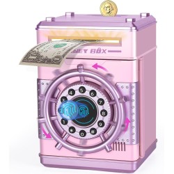 Refasy Tirelires pour filles, banque d'argent électronique mot de passe argent coffre-fort tirelire, banque de simulation d'empreintes digitales jouets pour 3 4 5 6 7 8 9 10 12 ans filles enfants cadeaux d'anniversaire de Noël (rose)