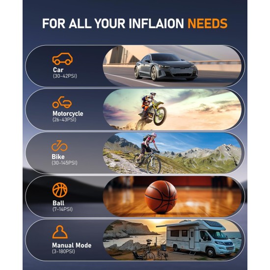 Compresseur d'air portable, gonfleur de pneus, pompe à air sans fil 3 fois plus rapide pour pneus de voiture avec lumière LED, pompe à air 150 psi avec prise allume-cigare pour voiture, moto, vélo, ballon (noir)